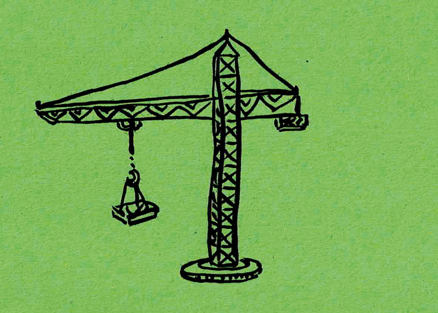 Grue de chantier noir sur fond vert
